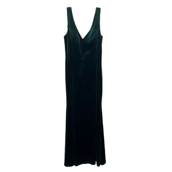 Revelry Dakota Emerald Cowl Back Velvet Dress Size 14 Gown Lined Prom